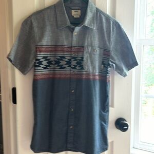 Vans young men’s button down shirt, Size S, gray and blue with design
